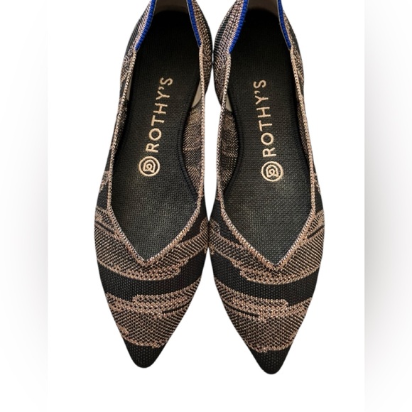 Rothys The Point Golden Shimmer Retired Rose Gold & Black Ballet Flats - Picture 2 of 9